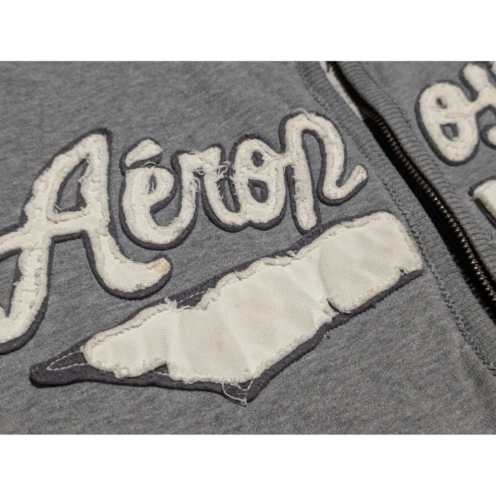 Aeropostale Mens Y2K Eighty Seven Gray Full Zip Hoodie Fleece Lined‎ Logo L